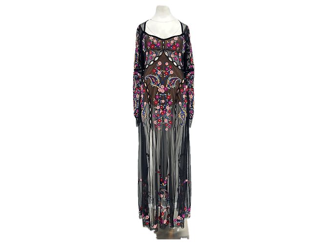 Autre Marque Schwarzes Kleid mit Blumenstickerei