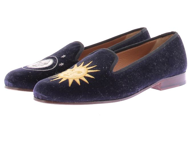 Stubbs & Wootton Mocassini in velluto blu marino sole e luna Blu navy