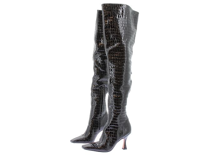 Autre Marque Lackleder-Stiefel mit Absatz Schwarz