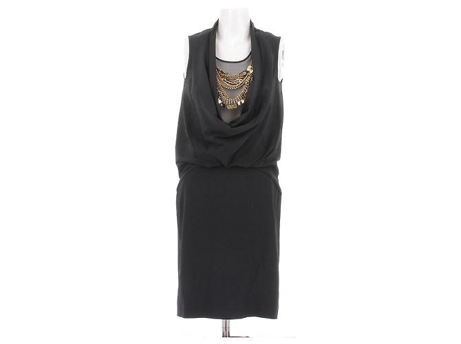 Vestido midi preto sem mangas com correntes douradas Givenchy