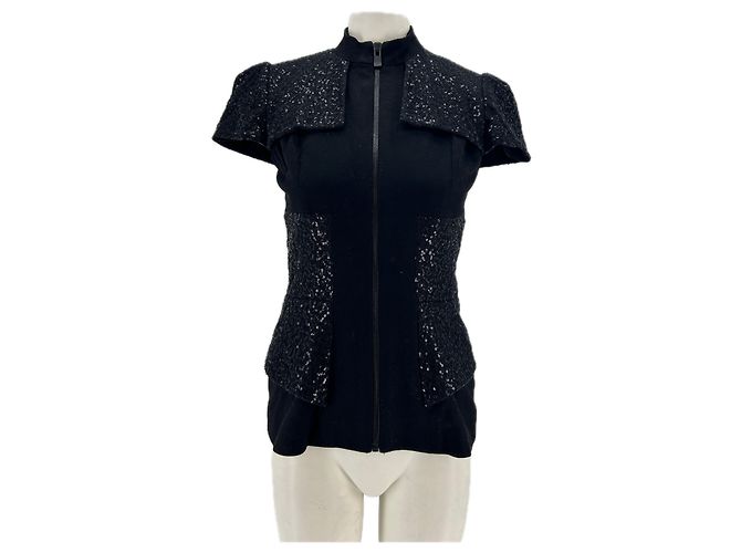 Autre Marque Top LYUBOV in lana nera con paillettes e zip Nero