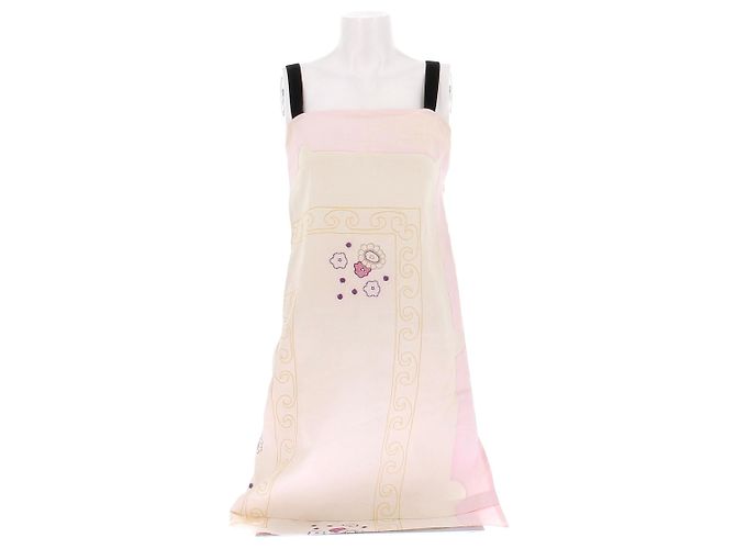 Vestido Prada creme com bordado rosa Bege