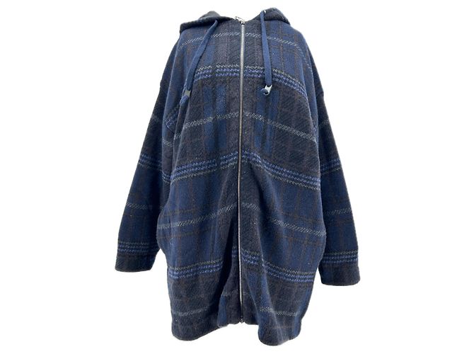 Eric Bompard checked wool jacket with hood blue