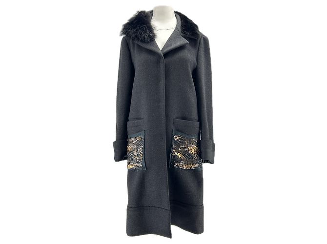Prada Grau Woll- und Kaschmirmantel Schwarz