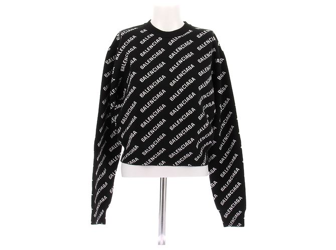 Balenciaga Schwarzer Logo Pullover aus Baumwolle M