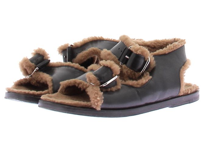 Autre Marque Sandali in pelle nera foderati in marrone Nero
