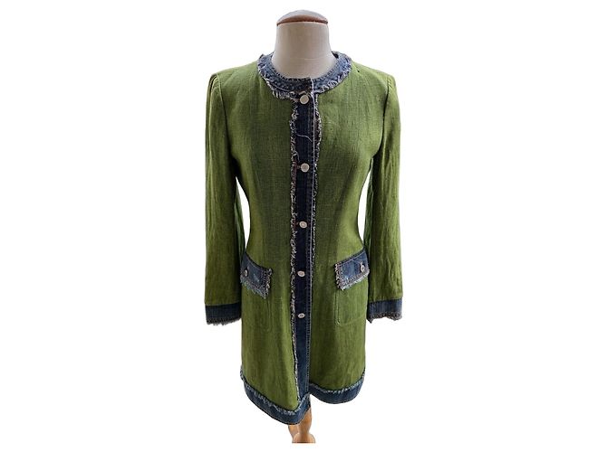 Cappotto Dolce & Gabbana in lino e cotone blu e verde