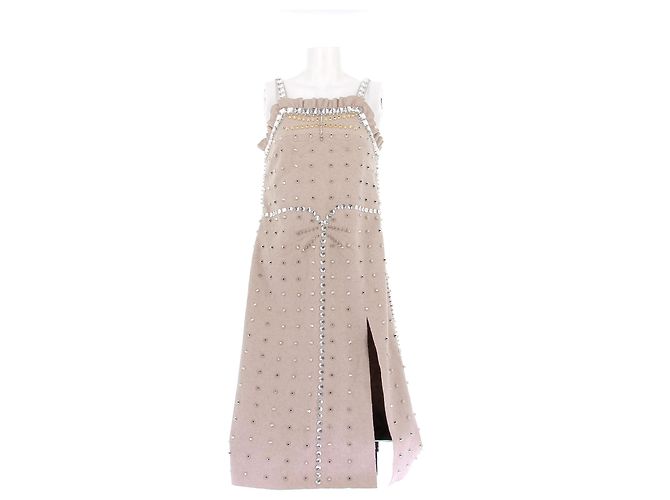 Miu Miu Wool dress with embellishments Beige