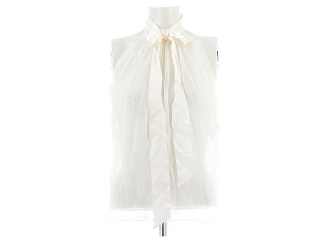 Top sin mangas de seda blanco Nina Ricci