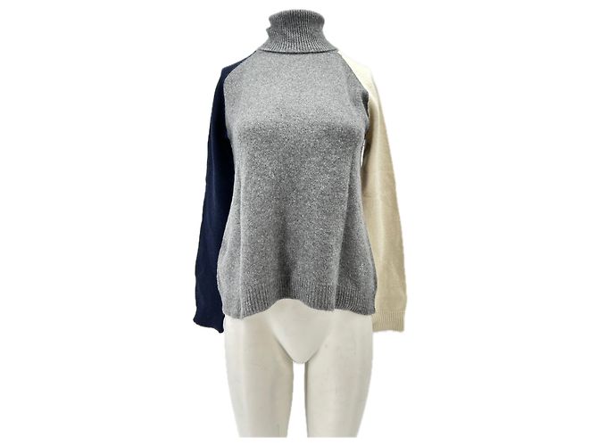 Autre Marque MAJESTIC FILATURES Dreifarbiger Wollpullover Grau