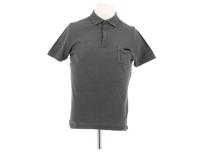 Polo de manga corta gris de algodón Prada