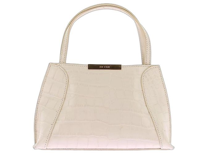 Bolsa de mão By Far em couro bege relevo de jacaré e dourado