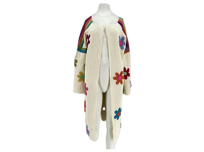 Autre Marque Cardigã longo ecru ROSE CARMINE com bordado de flores