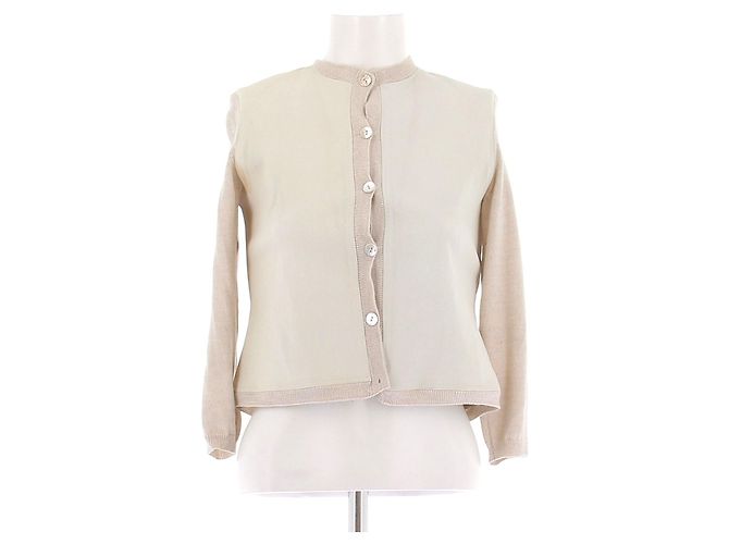 Stouls Cardigan aus Wolle und Leder Weiß