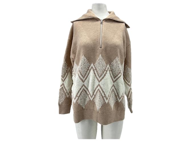 Autre Marque Beige-weißer Zip-Pullover 
