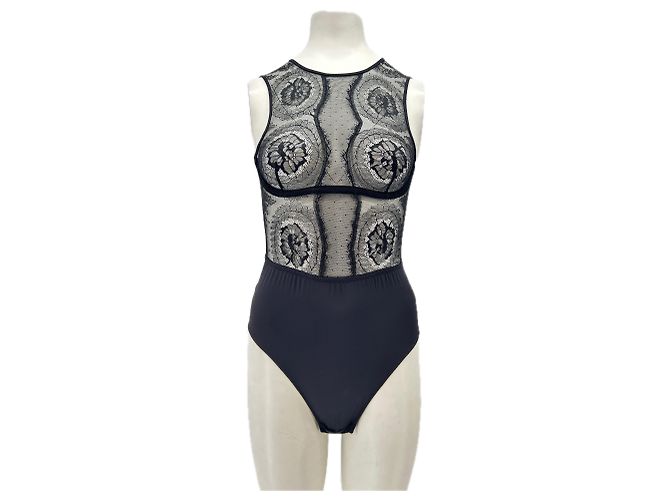 Autre Marque ETAM Spitzenbody Schwarz Transparent