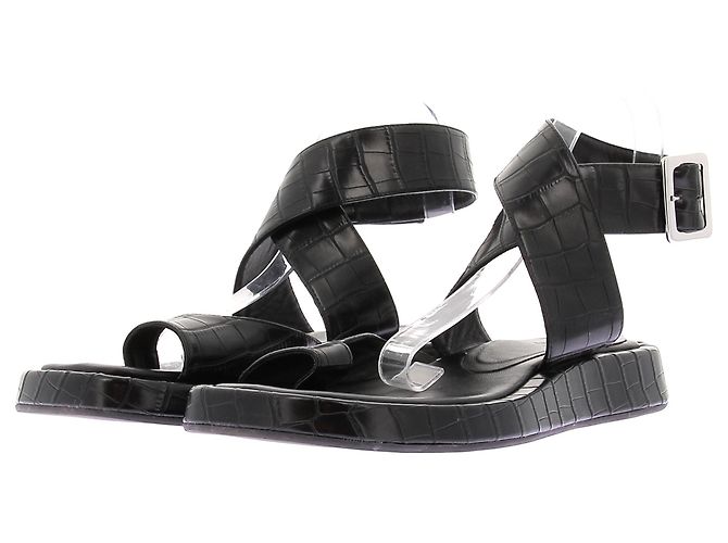 Autre Marque Sandali piatti in pelle nera GIA BORGHINI Nero