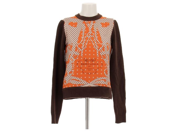 Suéter Hermès de seda marrón con estampado Castaño 