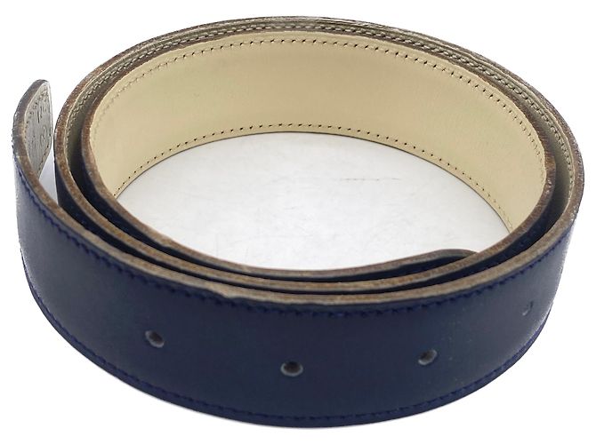 Cinto Hermès de couro azul marinho e branco 70 cm
