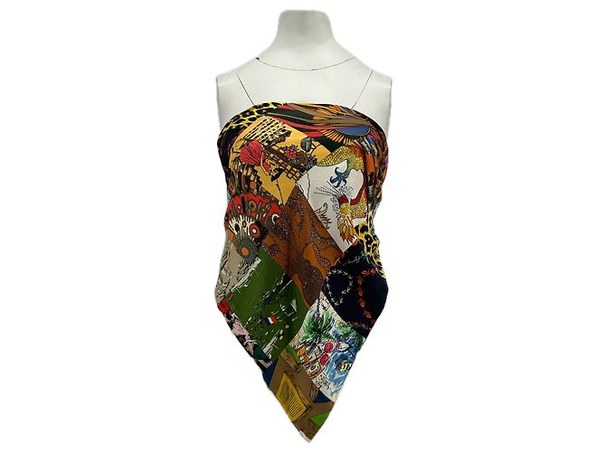 La Prestic Ouiston Silk Multicolored Print Strapless Top Multiple colors