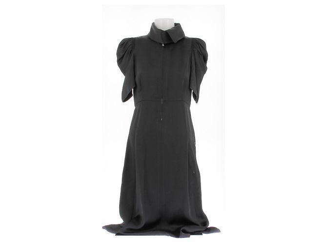 Vestido largo negro Céline con mangas abullonadas