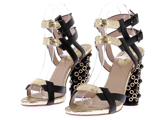 Elie Saab Sandali con tacco neri e dorati Nero