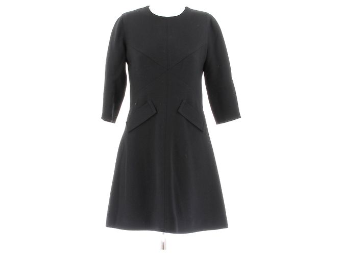 Courreges Schwarzes Kurzes Wollmischkleid mit Langarm