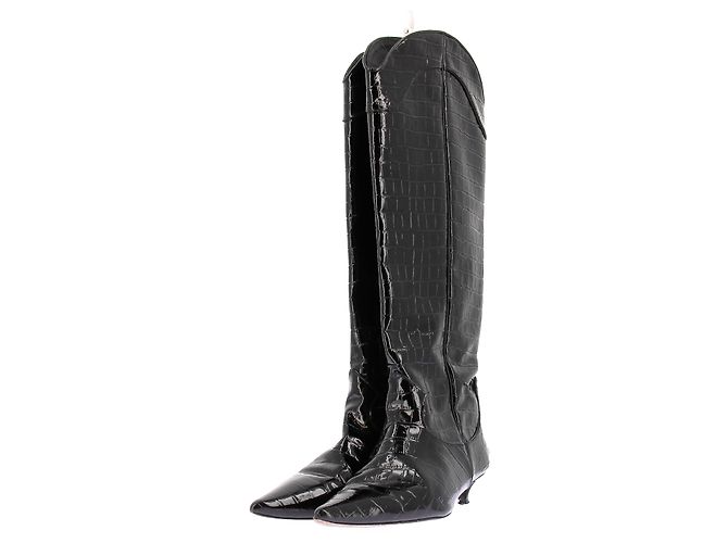 Anine Bing Lackleder-Stiefel mit Absatz Schwarz