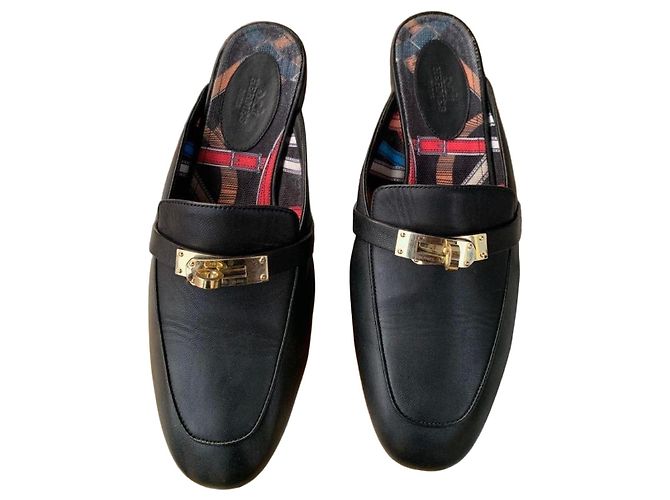 Hermès OZ leather mules black