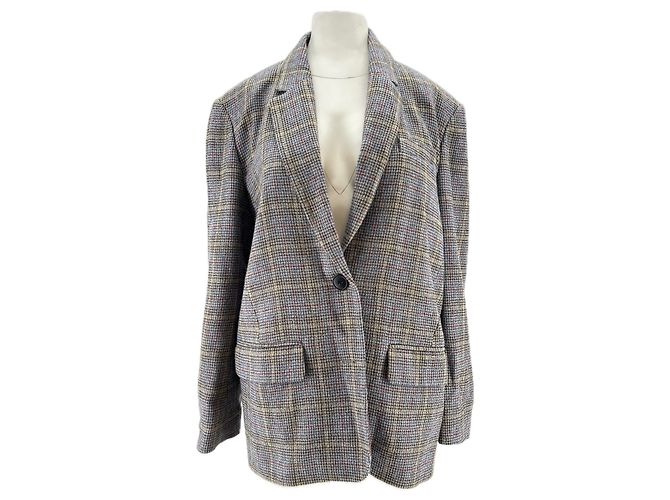 Isabel Marant Etoile wool plaid blazer grey
