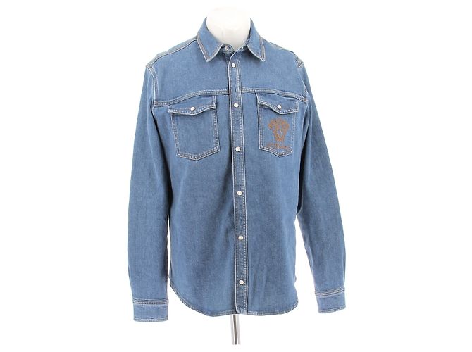 Camicia in denim blu Versace 