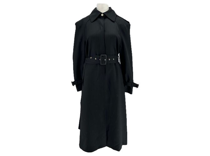 Autre Marque Trench coat de lã preta com cinto Preto
