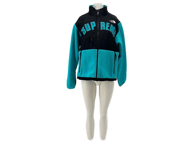 Autre Marque Türkis und schwarze Fleecejacke Blau