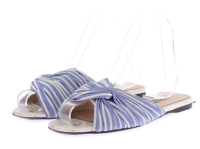 Mule piatte Prada blu e bianche in tessuto