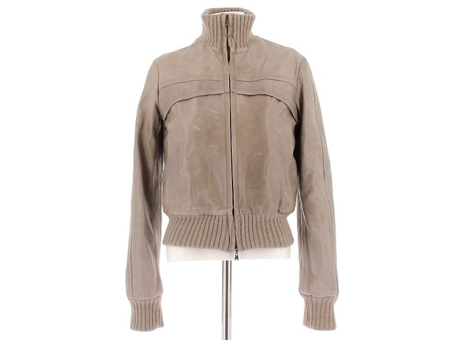 Louis Vuitton Taupe Lederjacke Beige