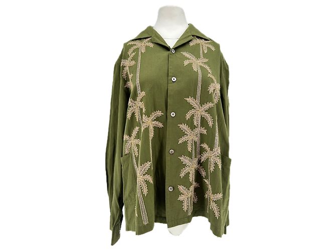 Autre Marque Camicia BAZISZT in cotone kaki con ricamo Cachi
