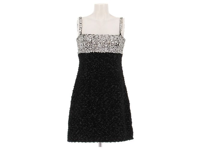 Andrew GN Schwarzes Tweedkleid mit Leder-Einsätzen
