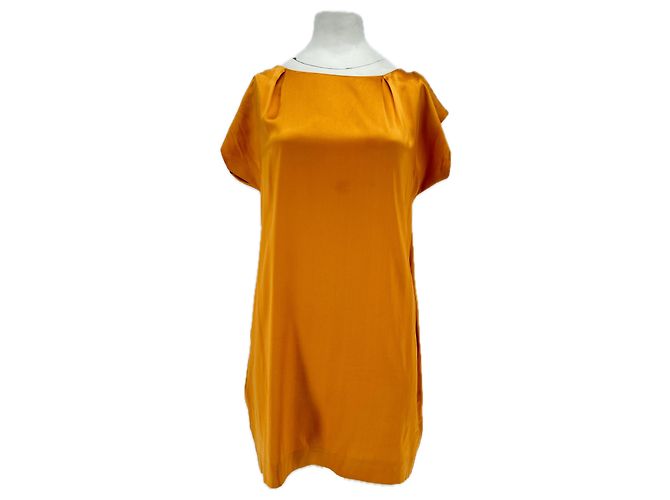 Vestido curto de seda laranja com mangas curtas Just Cavalli