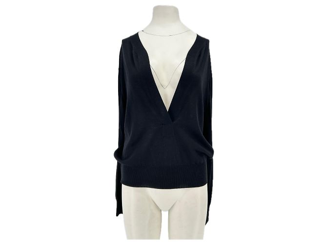 Autre Marque Schwarzer Wollpullover mit V-Ausschnitt 