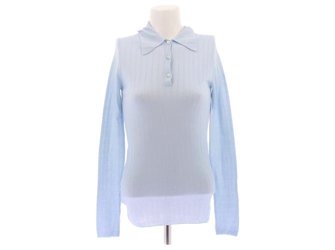 Prada Polo blu a maniche lunghe in cashmere