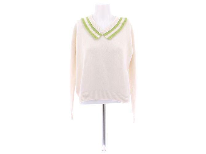 Prada Pull crème col vert en cachemire Beige