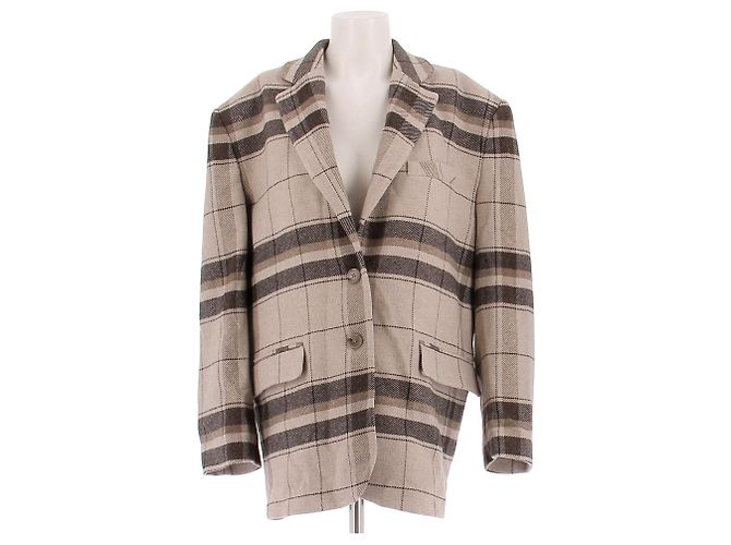 Anine Bing Wollblazer mit Karomuster Beige