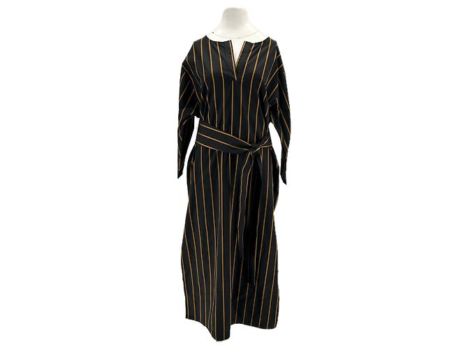 Abito maxi a righe nero Les Prairies de Paris Blu navy