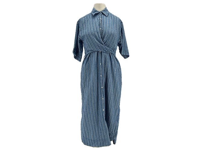 Autre Marque APIECE APART Gestreiftes Midikleid Blau Baumwolle