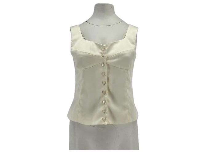 Autre Marque COMMENSE Ärmelloses Satin Top Creme Weiß