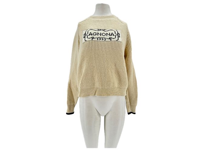 Agnona Strickpullover mit Perlen Beige 
