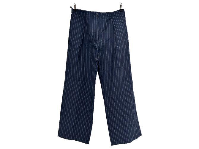 Pantalon Massimo Dutti en mélange de lin bleu marine à rayures