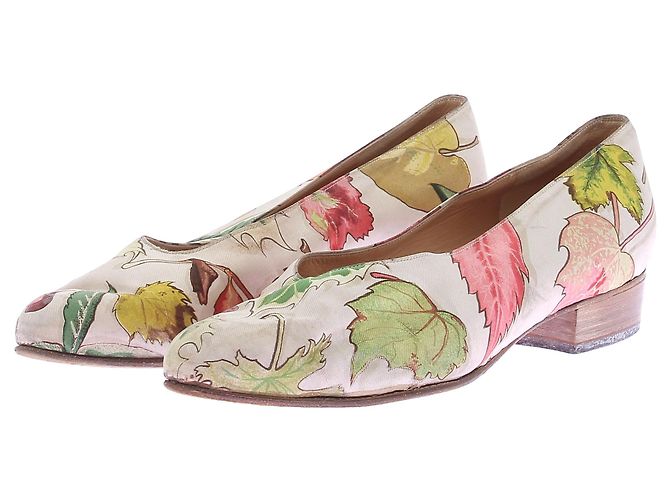 Hermès White Canvas Ballerinas Leaf Print Size 38