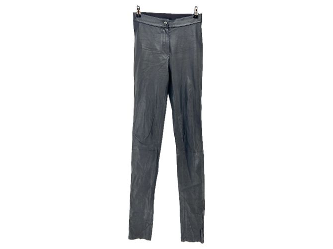 Pantaloni slim in pelle nera Ann Demeulemeester Nero