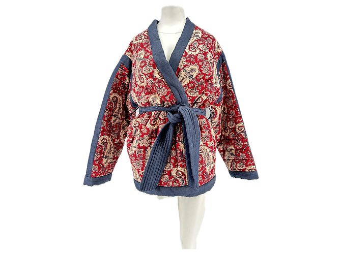 Chaqueta Vanessa Bruno Estampada Roja y Azul con Cinturón